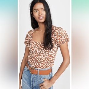 Free People Women's No Type Tee, Negroni Combo, Tan Animal Print size S